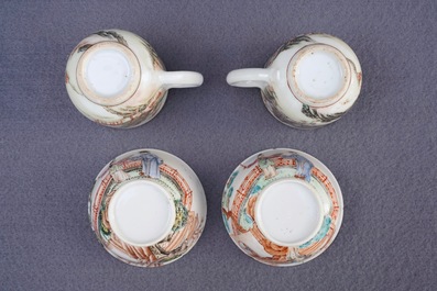 Twee paar fijne Chinese famille rose koppen en schotels, Yongzheng/Qianlong